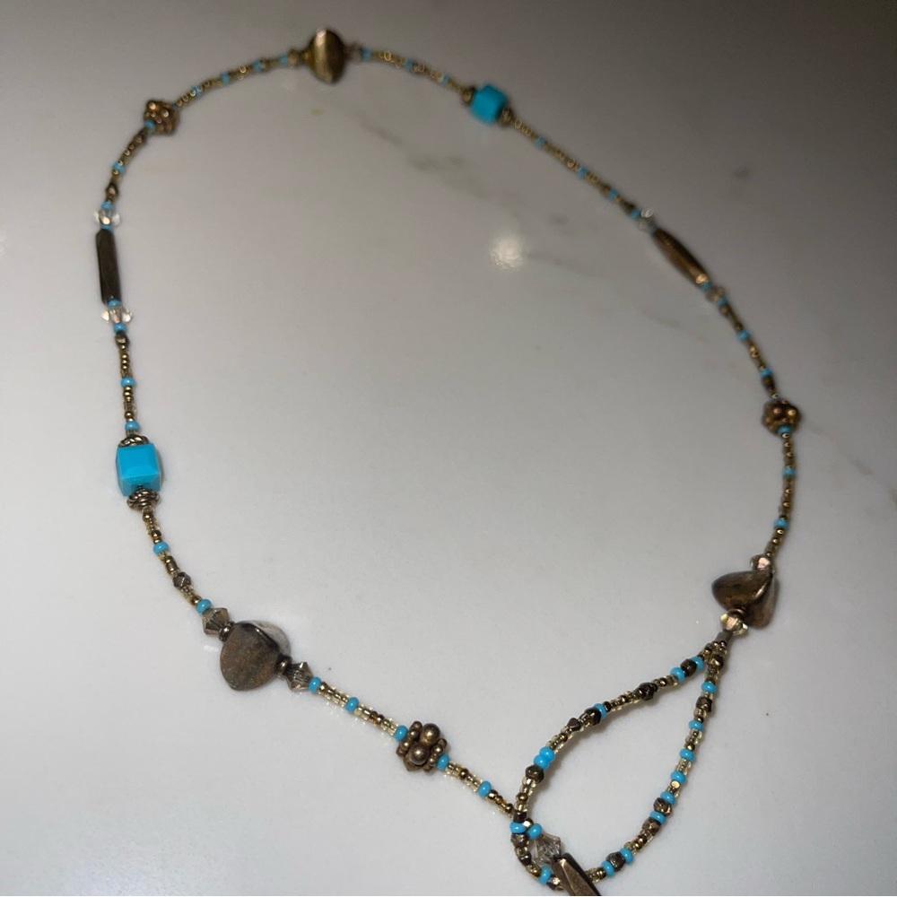 Handmade Gold & Turquoise Heart Pendant Necklace - Women's Jewelry - Picture 3 of 11